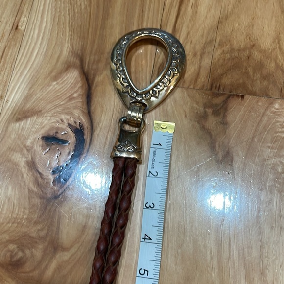Vintage leather rope braided tie belt brown silver tone details medium large - Picture 11 of 12